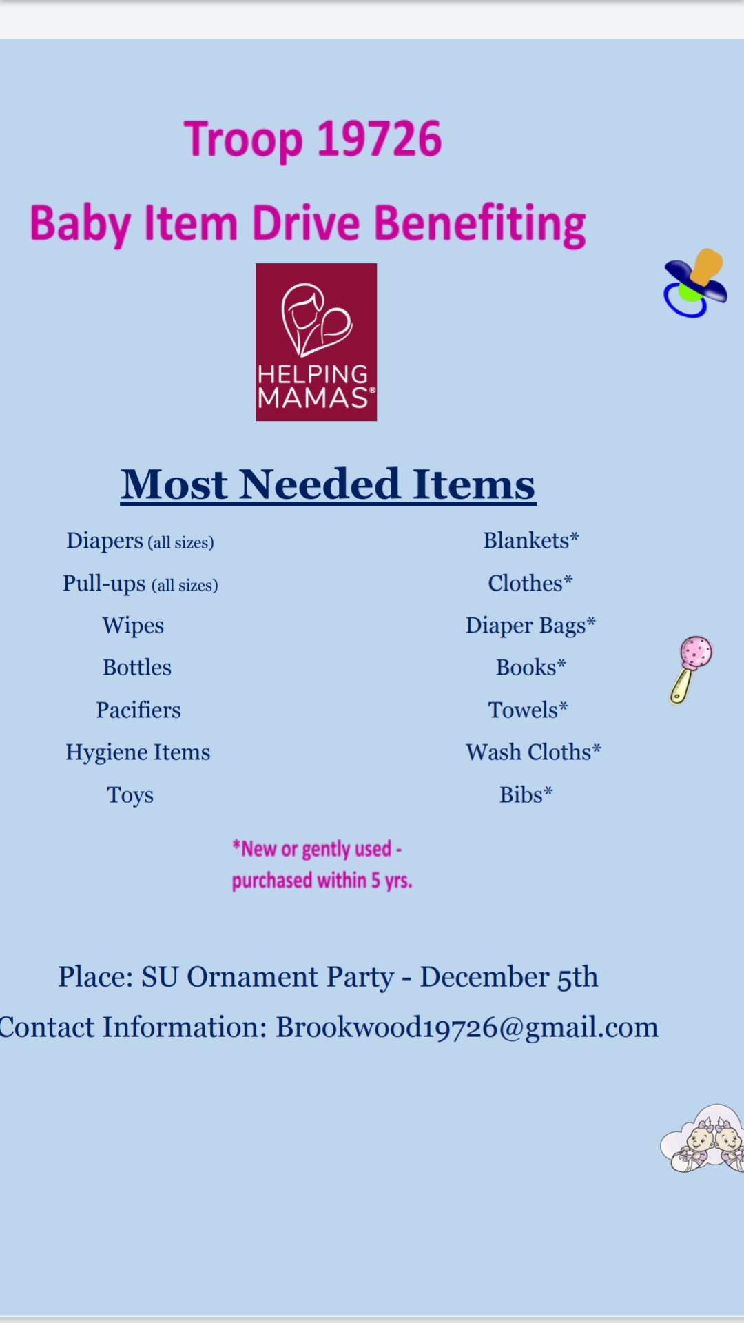 Baby Item Drive Benefiting HELPING MAMAS